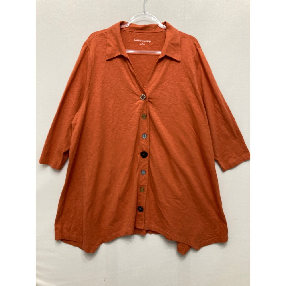 Soft Surroundings Button Front Top 2X Rust Slub Knit Cotton Art to Wear Boho